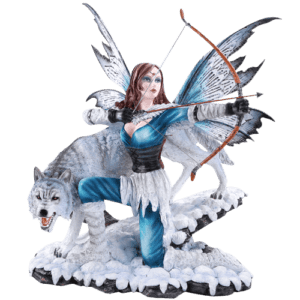 Arctic Fairy Archer with Wolf Statue