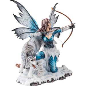 Arctic Fairy Archer with Wolf Statue