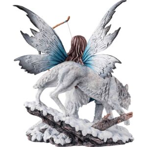 Arctic Fairy Archer with Wolf Statue
