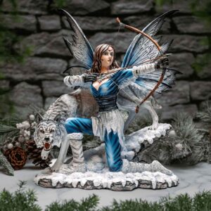 Arctic Fairy Archer with Wolf Statue