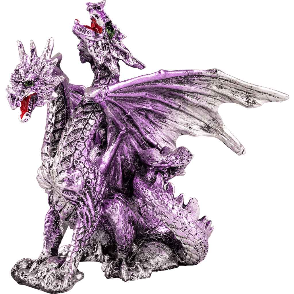 Double Headed Purple and Silver Dragon Statue