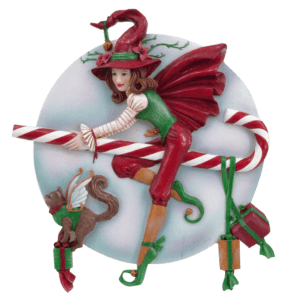 Flying Candy Cane Witch Statue