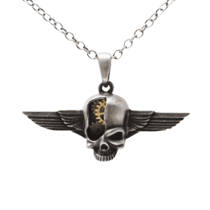 Winged Cyborg Skull Steampunk Necklace