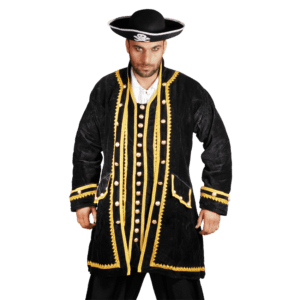 Plus Size Decorated Pirates Captain Peter Long Velvet Coat