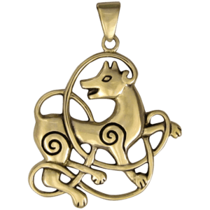 Bronze Celtic Knot Wolf Pendant