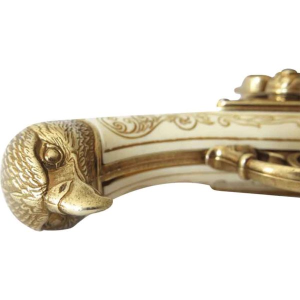 Double Barrel Revolving Ivory Eagle Flintlock Pistol