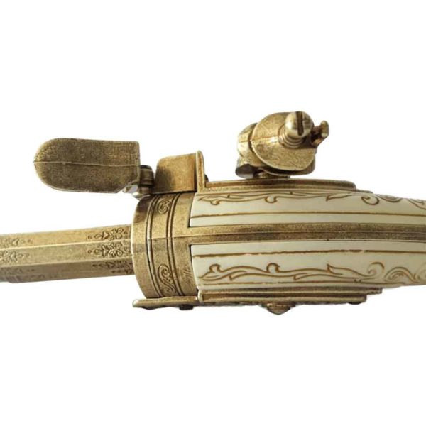 Double Barrel Revolving Ivory Eagle Flintlock Pistol