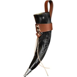 Carved Leaves Drinking Horn with Holder