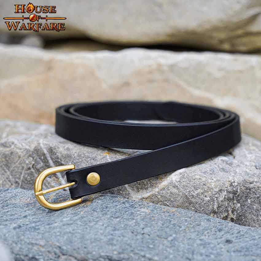 Leather belt with double long buckle · Black · Accessories
