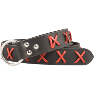 Laced Leather Ring Belt - Black with Red