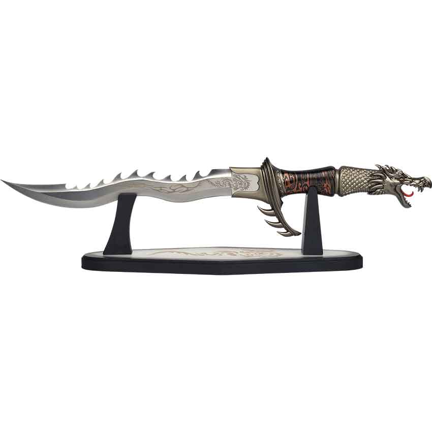 Double Dragon Blade Master Fantasy Sword Dagger with Wooden Display Plaque