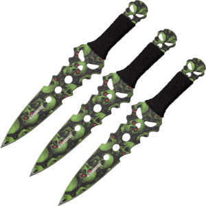 3 Piece Green Skull Camo Throwing Knife Set
