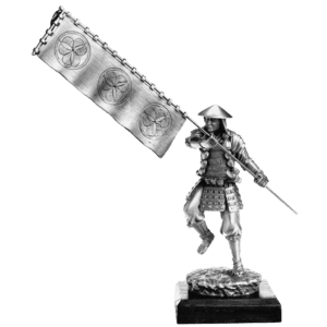 Pewter Samurai With Sashimono Sculpture
