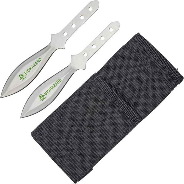 2 Piece Biohazard Chrome Leaf Blade Throwing Knives