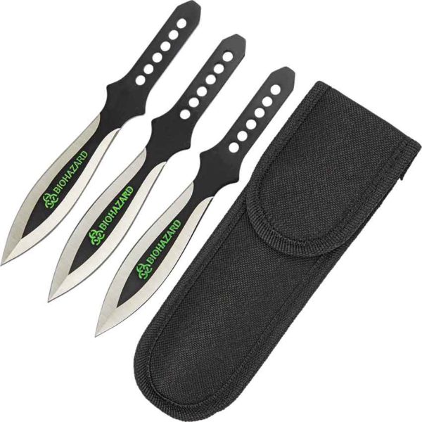 3 Piece Biohazard Black Leaf Blade Throwing Knives