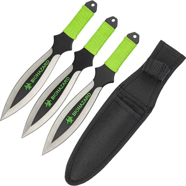 3 Piece Biohazard Cord Wrapped Leaf Blade Throwing Knives