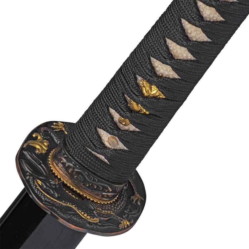 Black Handmade Katana With Real Ray Skin Handle Black Damascus Blade Double  Edge Black Dragon Square And Scabbard , Includes Sword Bag And Certificate