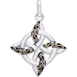 Silver and Gold Celtic Four Point Knot Pendant