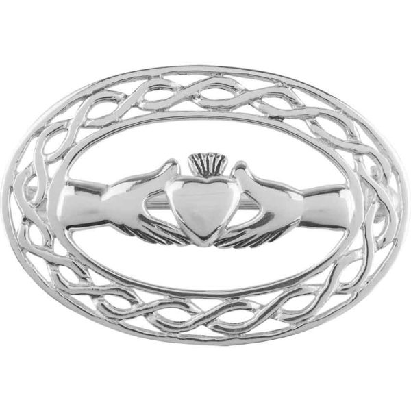 White Bronze Claddagh Knotwork Brooch