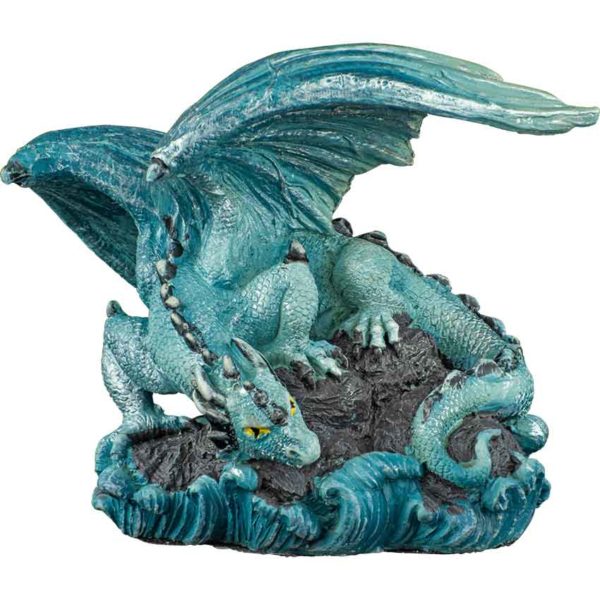 Prowling Blue Water Dragon Statue