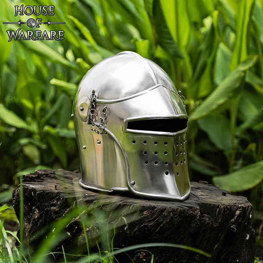 Visored Bascinet Combat Helmet - Medieval Collectibles