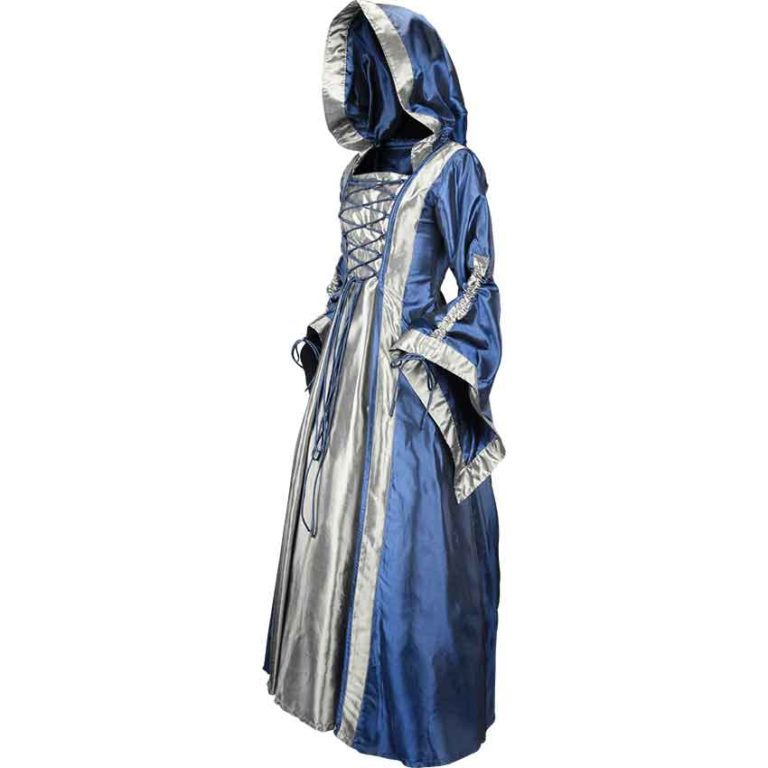 Hooded Renaissance Sorceress Dress - Royal Blue