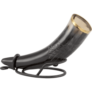 Carved Wolf Drinking Horn with Stand