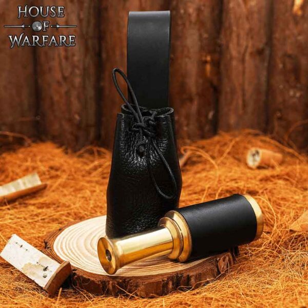 Black Leather Wrapped Telescope with Pouch