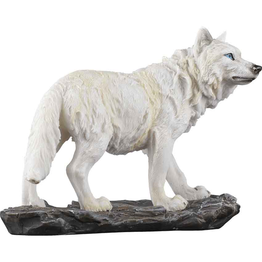 Curious Snow Wolf Statue - 05-54595 - Medieval Collectibles