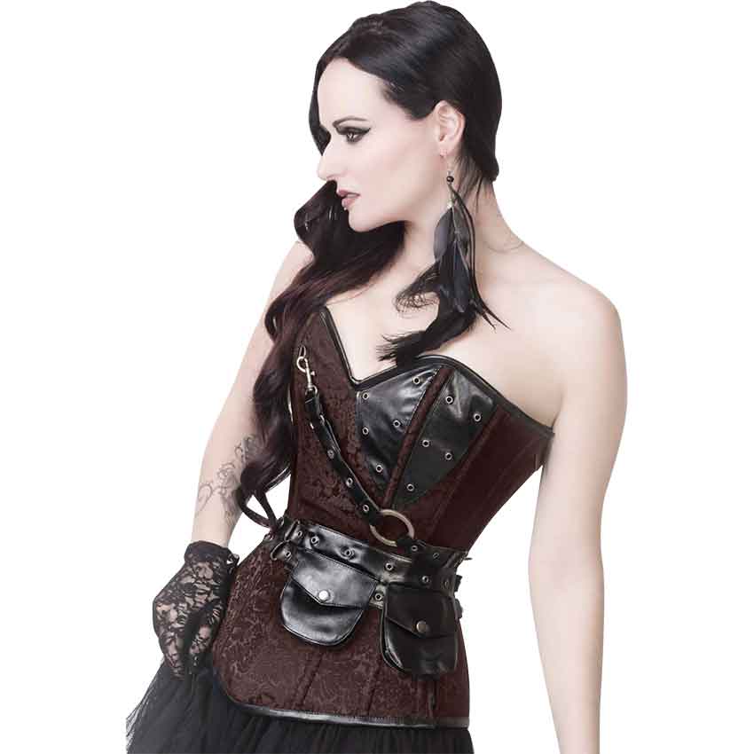 Steampunk Brown Brocade Overbust Corset with Detachable Jacket - Medieval  Collectibles