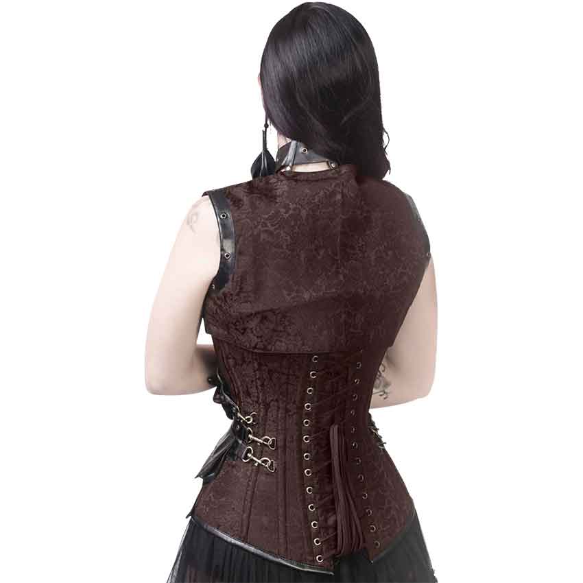 Steampunk Brown Brocade Overbust Corset with Detachable Jacket - Medieval  Collectibles