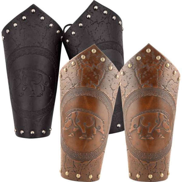 Celtic Boar Leather Arm Bracers