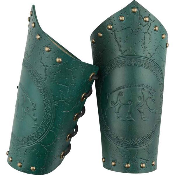 Celtic Boar Leather Arm Bracers