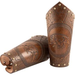 Celtic Boar Leather Arm Bracers