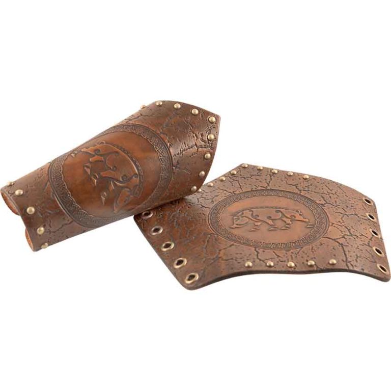 Celtic Boar Leather Arm Bracers