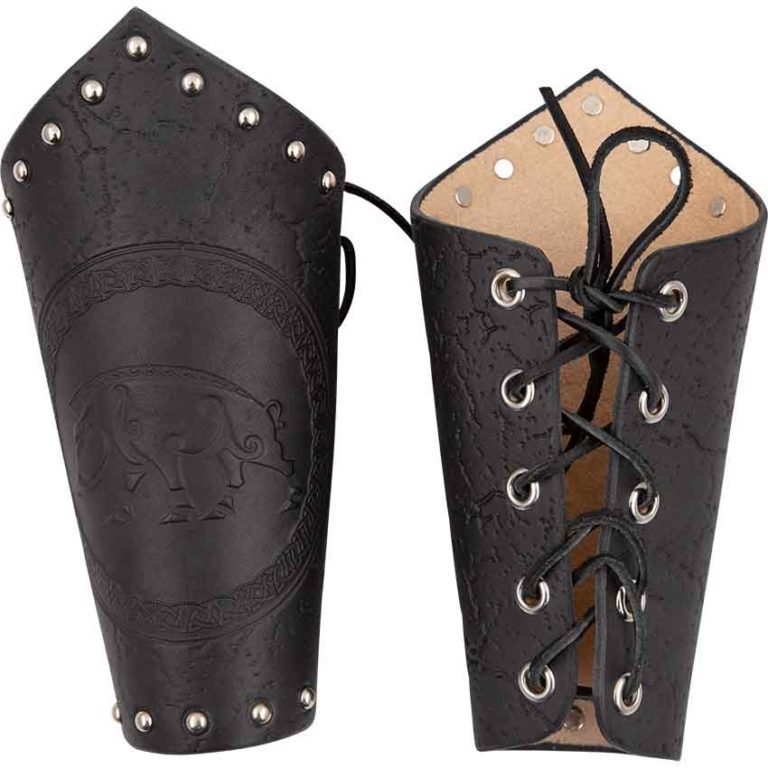 Celtic Boar Leather Arm Bracers