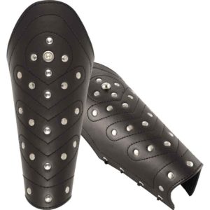 Studded Chevron Leather Bracers - Black