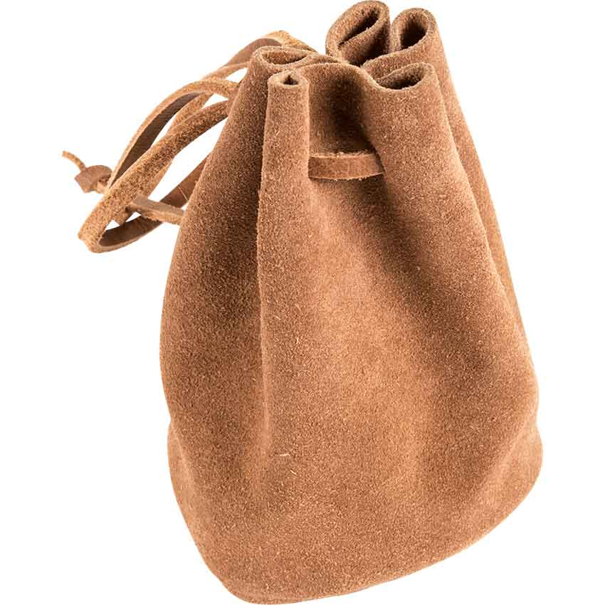 Brown Leather Drawstring Pouch - HW-700851 - Medieval Collectibles