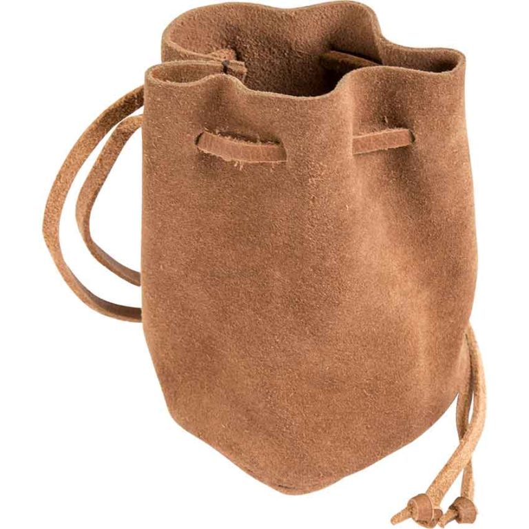 Brown Leather Drawstring Pouch