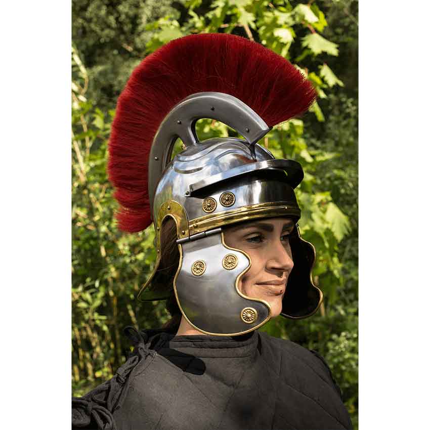 Roman Trooper Helmet with Red Plume - Medieval Collectibles.