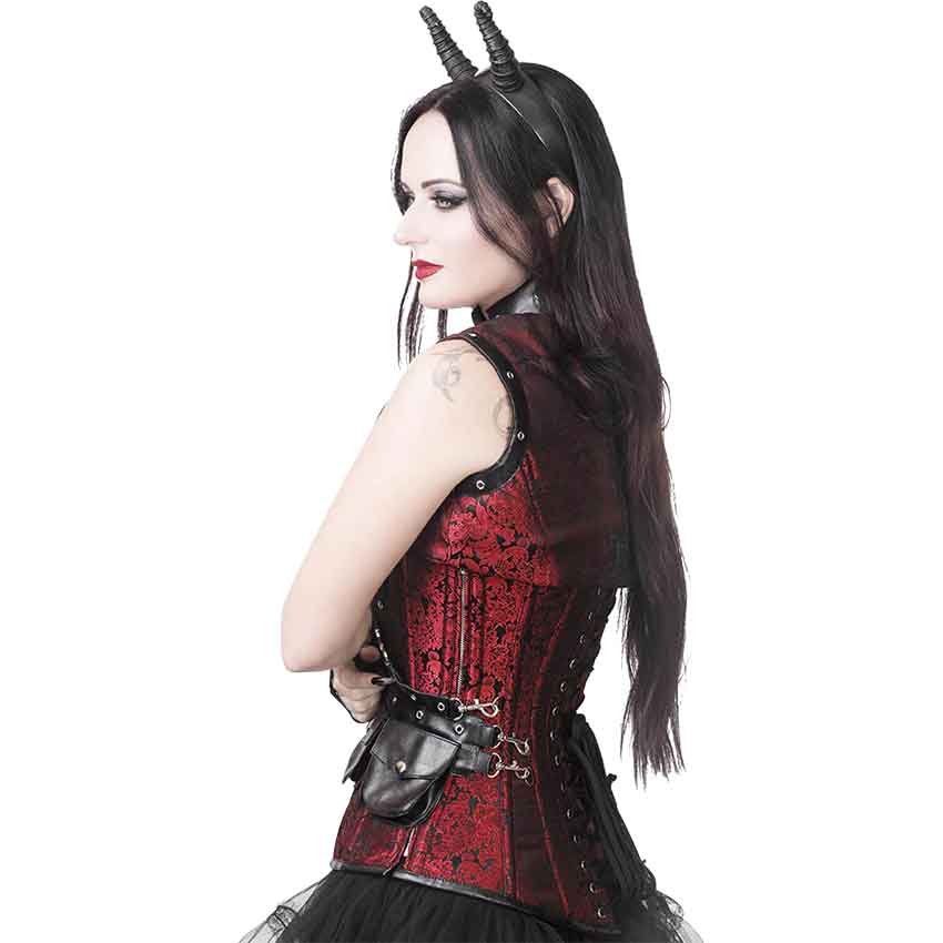 Steampunk Red Brocade Overbust Corset - CT-VG-18065 - Medieval Collectibles