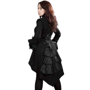 Gothic Black Fleece Dress Coat