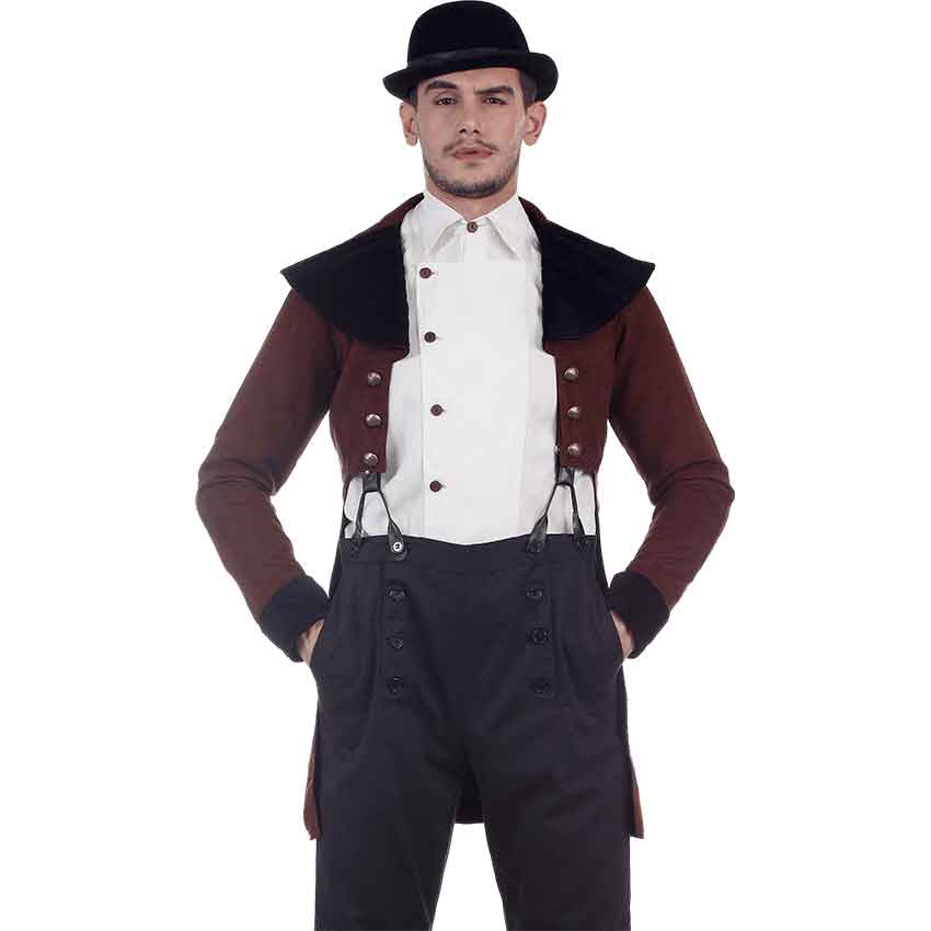thumbnail image 2 of Men's Gothic Steampunk Victorian Trench Coat – Real Brown Leather – Long Tailcoat Style 2 of 5