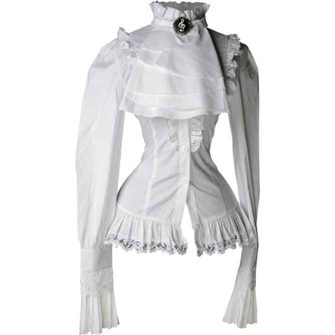 White Ruffled Cravat Blouse - DR-1086 