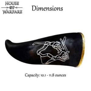 Engraved Sword Fight Drinking Horn