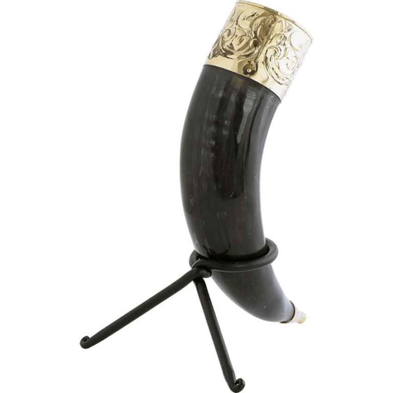 Fleur-de-Lys Rim Drinking Horn with Stand