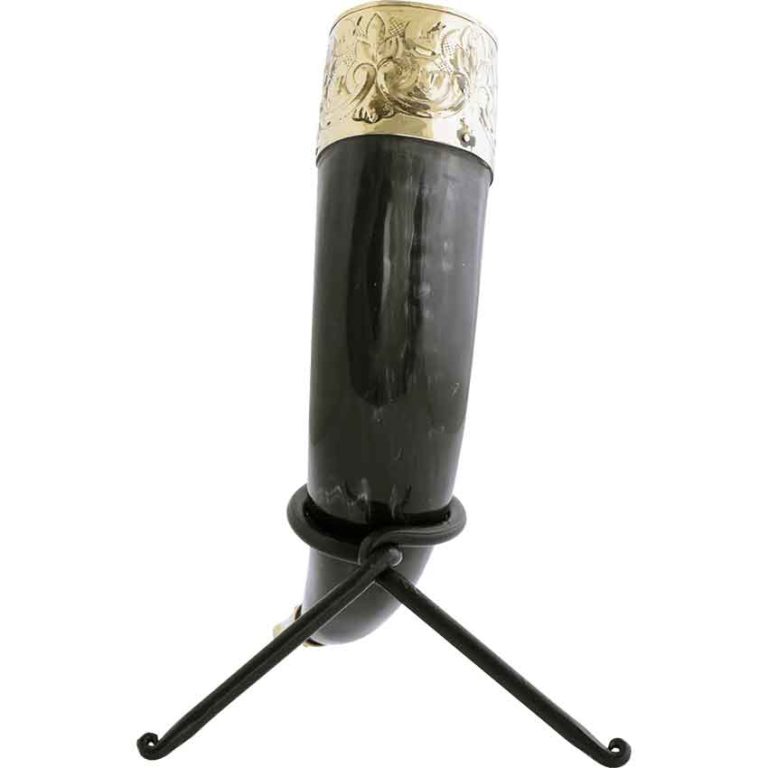Fleur-de-Lys Rim Drinking Horn with Stand