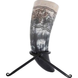 Floral Engraved Drinking Horn with Stand