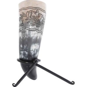 Floral Engraved Drinking Horn with Stand