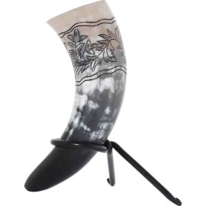 Floral Engraved Drinking Horn with Stand